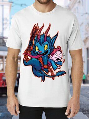 Blue Demon Graphic Tee with Pink Accent